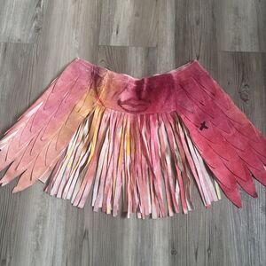 Unique Artsy Feathered Fringe Festival  100% Genuine Leather Skirt One Size